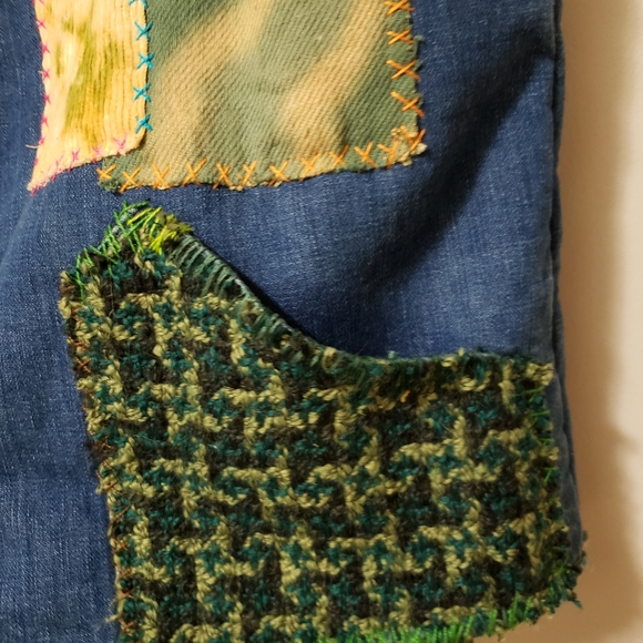 Cosmic Van Napping Vest Custom Hand Stitched Denim Visible Mending Patch Mosaic - Picture 3 of 12